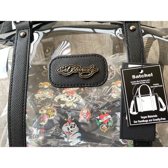 Ed Hardy Tattoo Belt & Clear Satchel Set | Rockabilly Style, Vegan, Size 42 - Picture 8 of 10